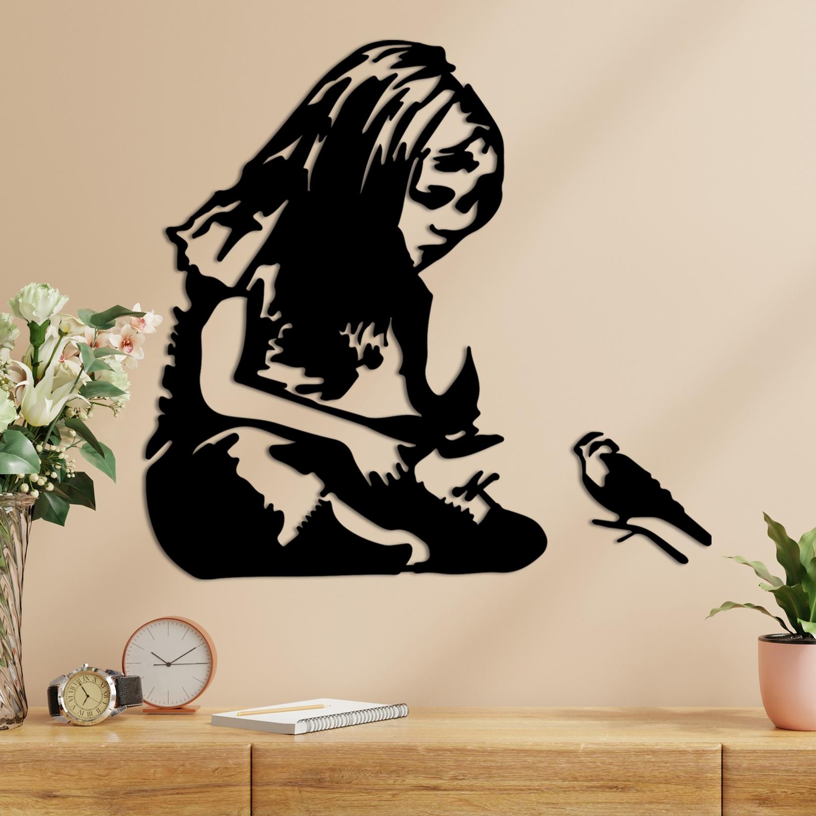 Wallity dzидна декорација Banksy Metal 07, 54x72 см, 1,5 мм, црна