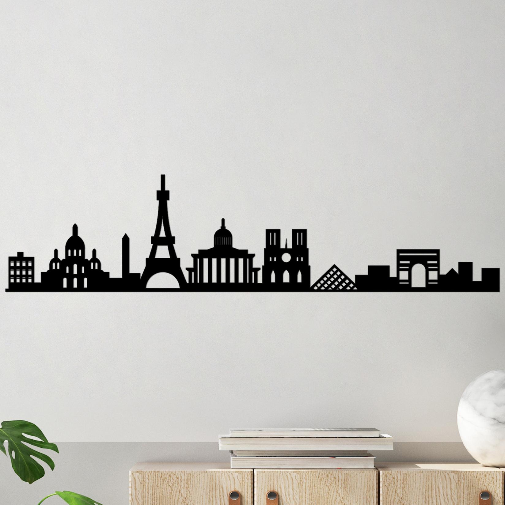 Wallity декорација за dzид Paris Skyline, 120x29 см, 1,5 мм, црна