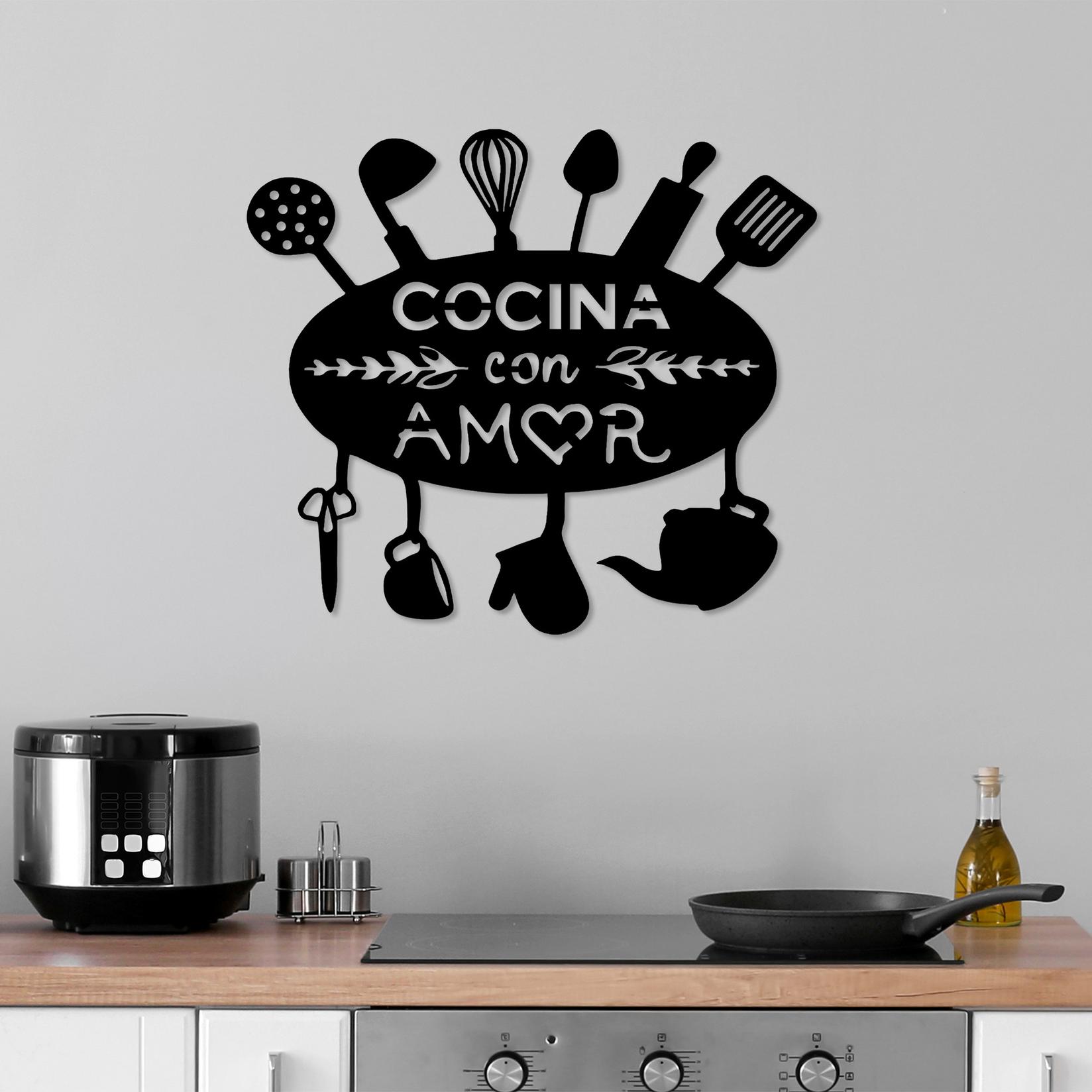 Wallity декорација за dzид Cocina Con Amor, 49x1.5x43 см, 1.5 мм, црна