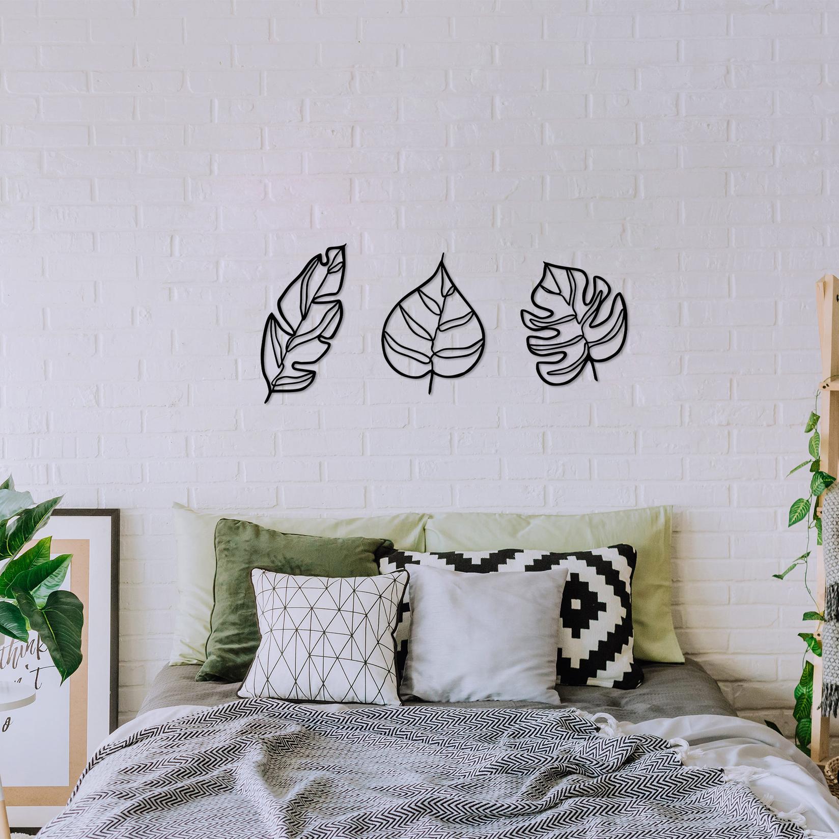 Wallity Комплет декорации за dzид Leaves-485, 17x33cm 22x26cm 21x29cm, црна