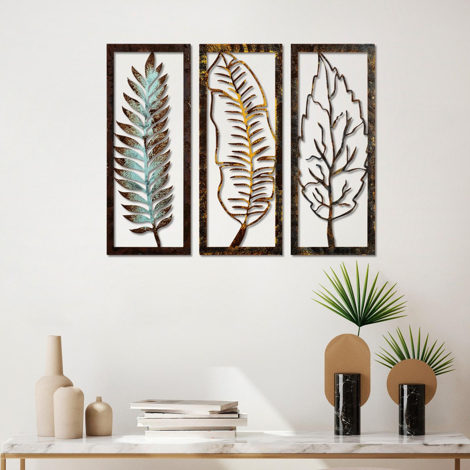 Wallity Комплет декорации за dzид Leaf 35, 55x22x1.5 cm, 1.5 mm, 3 парчиња, шарени