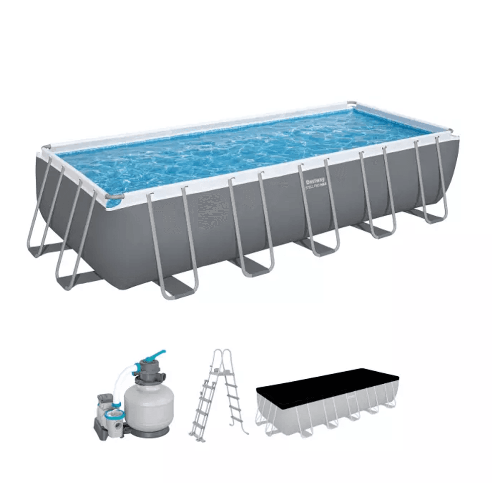 BESTWAY Монтажен Базен Со Песочна Пумпа, Скали И Покривка, 6.40m x 2.74m x 1.32m