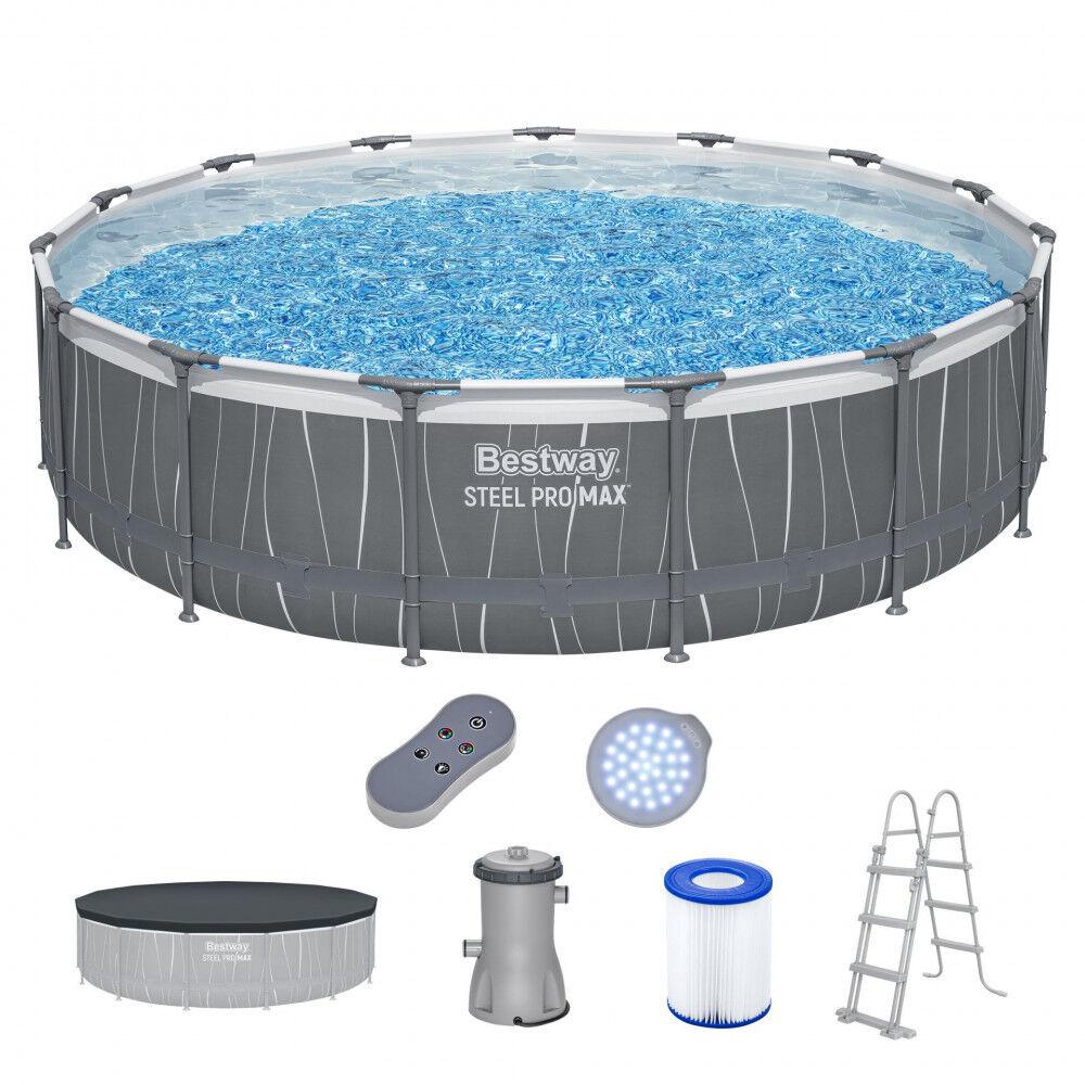 BESTWAY Монтажен Базен Со Филтер Пумпа, Скали, Покривка И LED, 4.57m x 1.07m