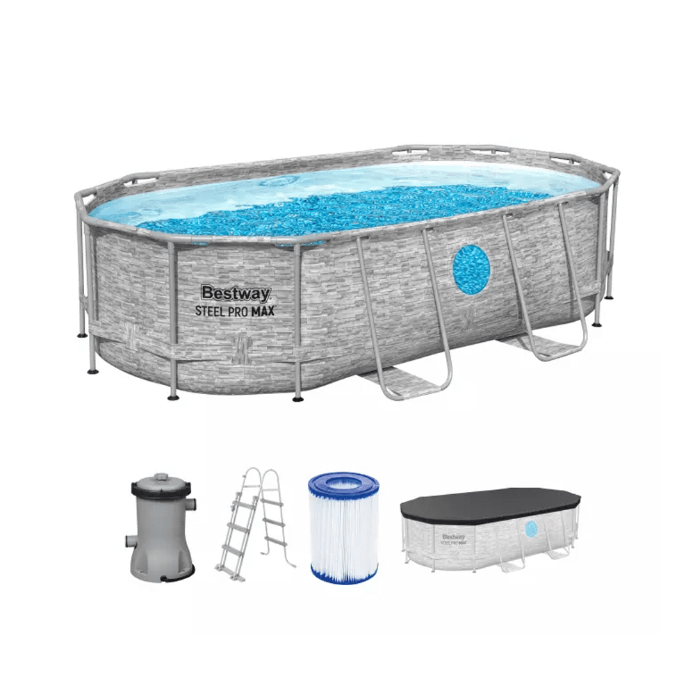 BESTWAY Монтажен Базен Со Филтер Пумпа, Скали И Покривка, 4.27m x 2.50m x 1m