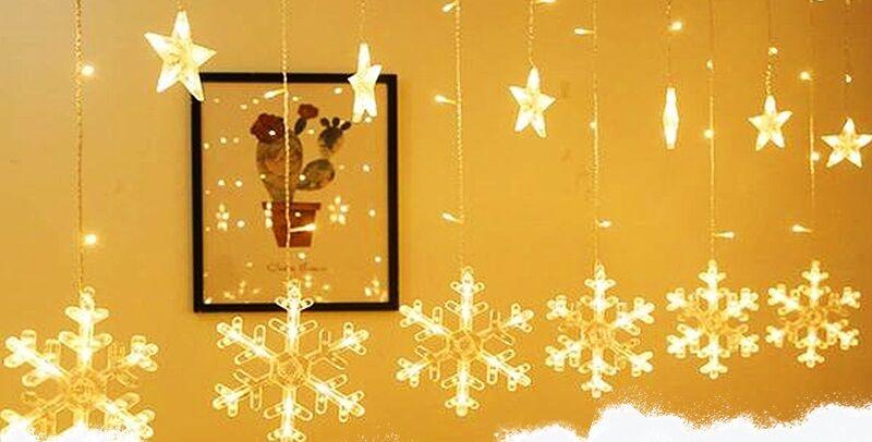 Alfa Electric ЛЕД новогодишни сијалички-завеса со ѕвезди и снегулки - топло бела