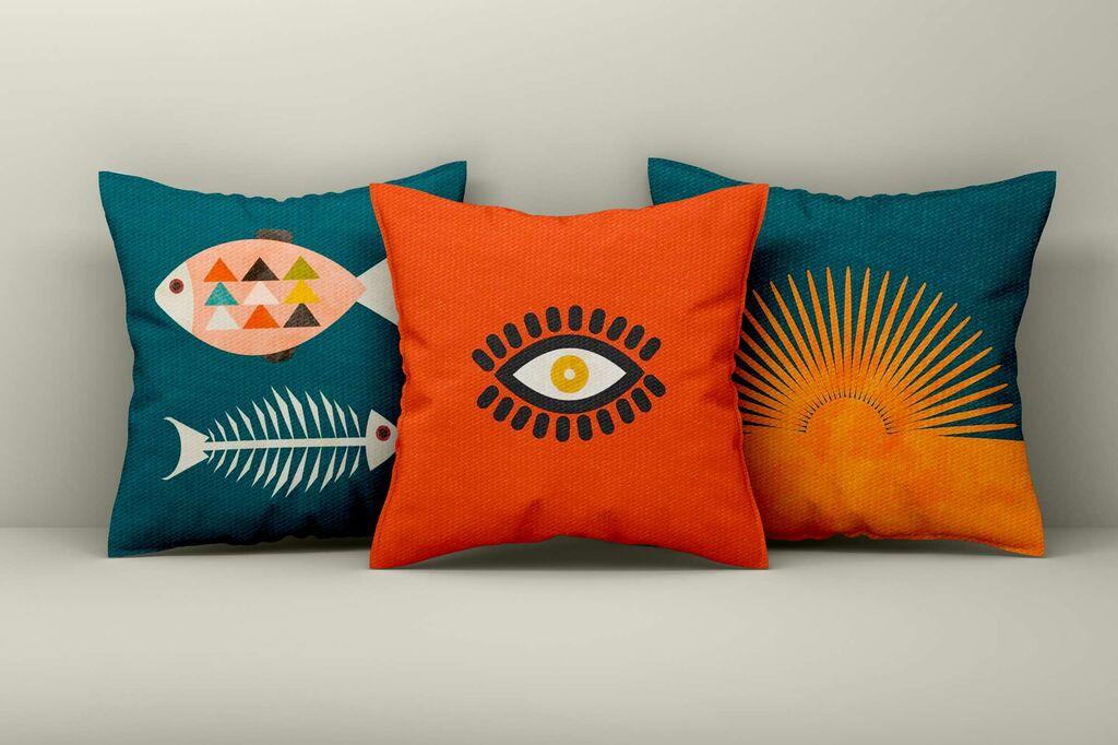 Комплет декоративни навлаки за перници Aberto Design Asr_plw25-12, 43x43 см, 3 парчиња, шарени