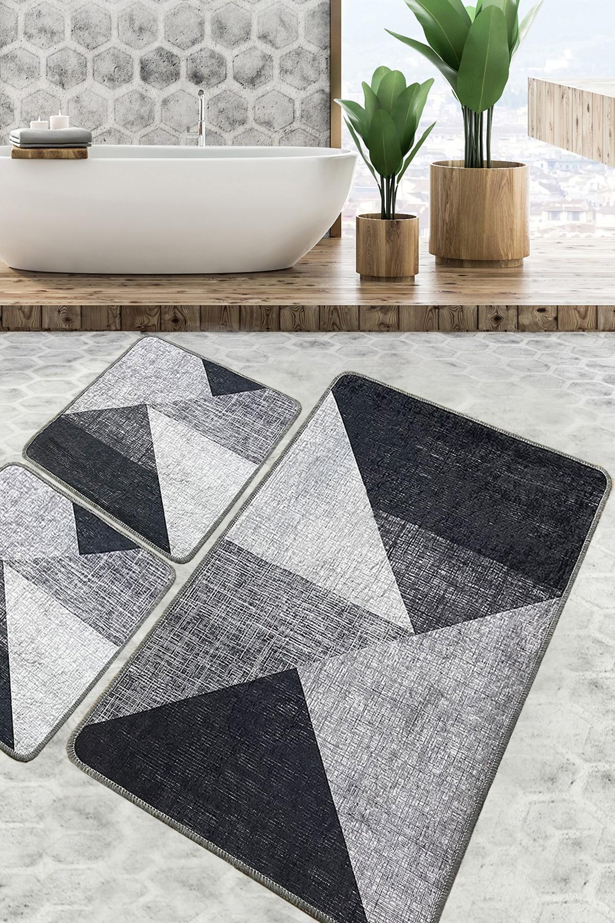 L'essentiel Maison Сет од 3 килими за бања Сива боја