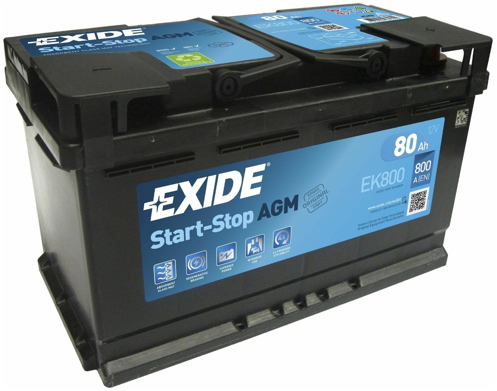 EXIDE Акумулатор 12V 80ah 800a AGM Start/Stop D+