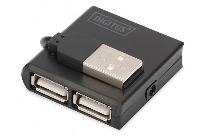 Digitus USB 2.0 Хаб со висока брзина, 4 порти 4x USB A/F, 1x USB B mini/M, вклучен USB кабл