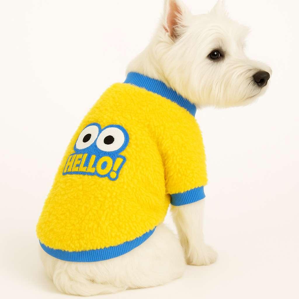 Костум за шепи и мустаќи за кучиња Yellowhellosweat, жолт