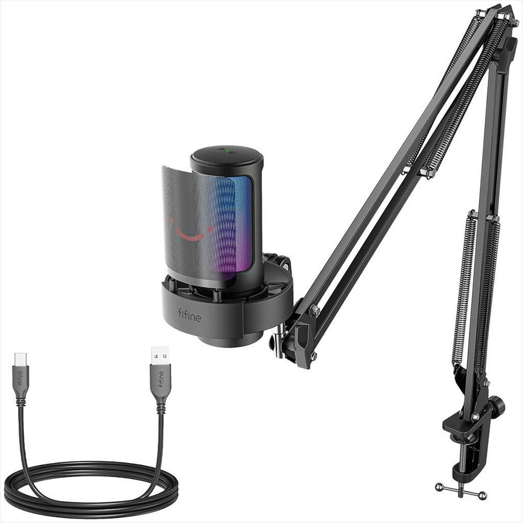 FIFINE Микрофон A8T RGB, w/ARM, USB Type-C, 2.0m cable, Црна, A8T