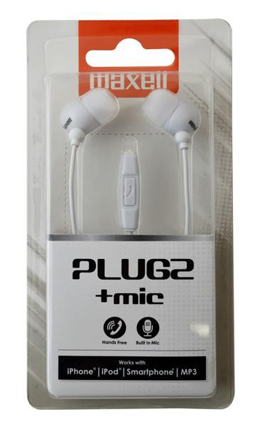 Maxell Слушалки  Plugs + микрофон, бели