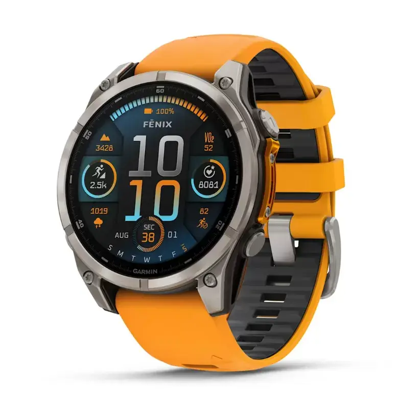 GARMIN Смарт Часовник Fenix 8 – 47mm, AMOLED Sapphire, Titanium Spark Orange/graphite Силиконско ремче