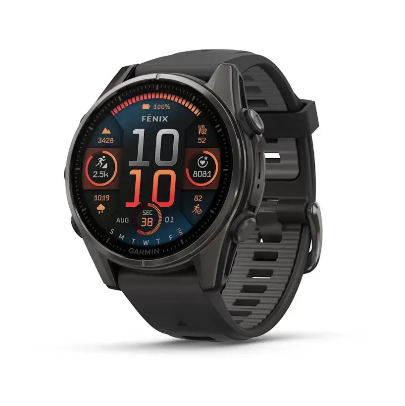 GARMIN Смарт Часовник Fenix 8 – 51 mm, AMOLED Sapphire, Carbon grey DLC Black/pebble grey Силиконско ремче