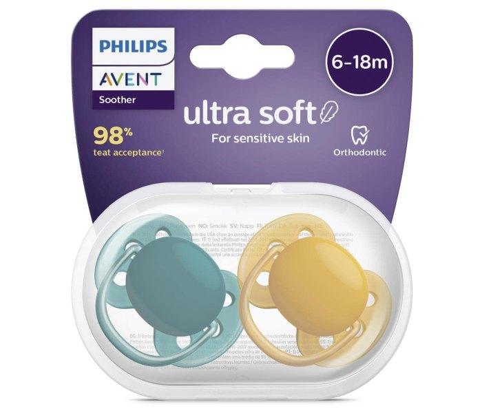 AVENT Цуцла лажливка Ultra Soft 6-18m 2/1 тиркиз-жолта