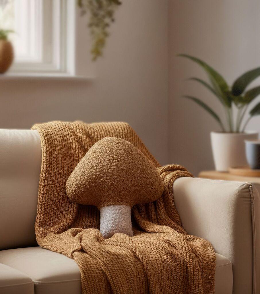 Аберто Дизајн Декоративна перница Голема Печурка, 38x35 см, Кафеава