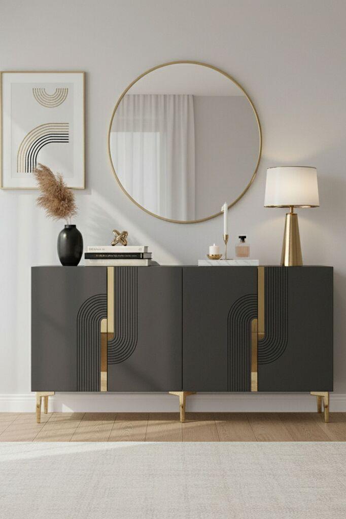 Комода Hanah Home Meyra 150, антрацит-златна