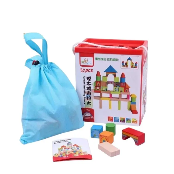Kinderlino Дрвени градежни коцки – сет од 52 парчиња