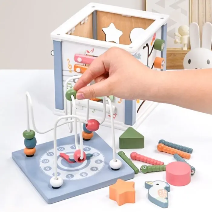 Kinderlino Дрвен едукативен мултифункционален куб