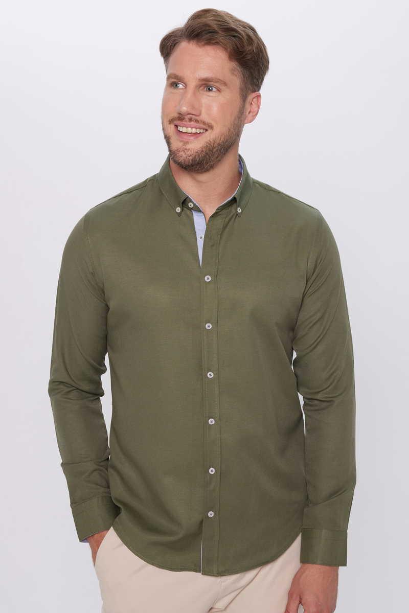 Кафеава кошула TUDORS Slim Fit