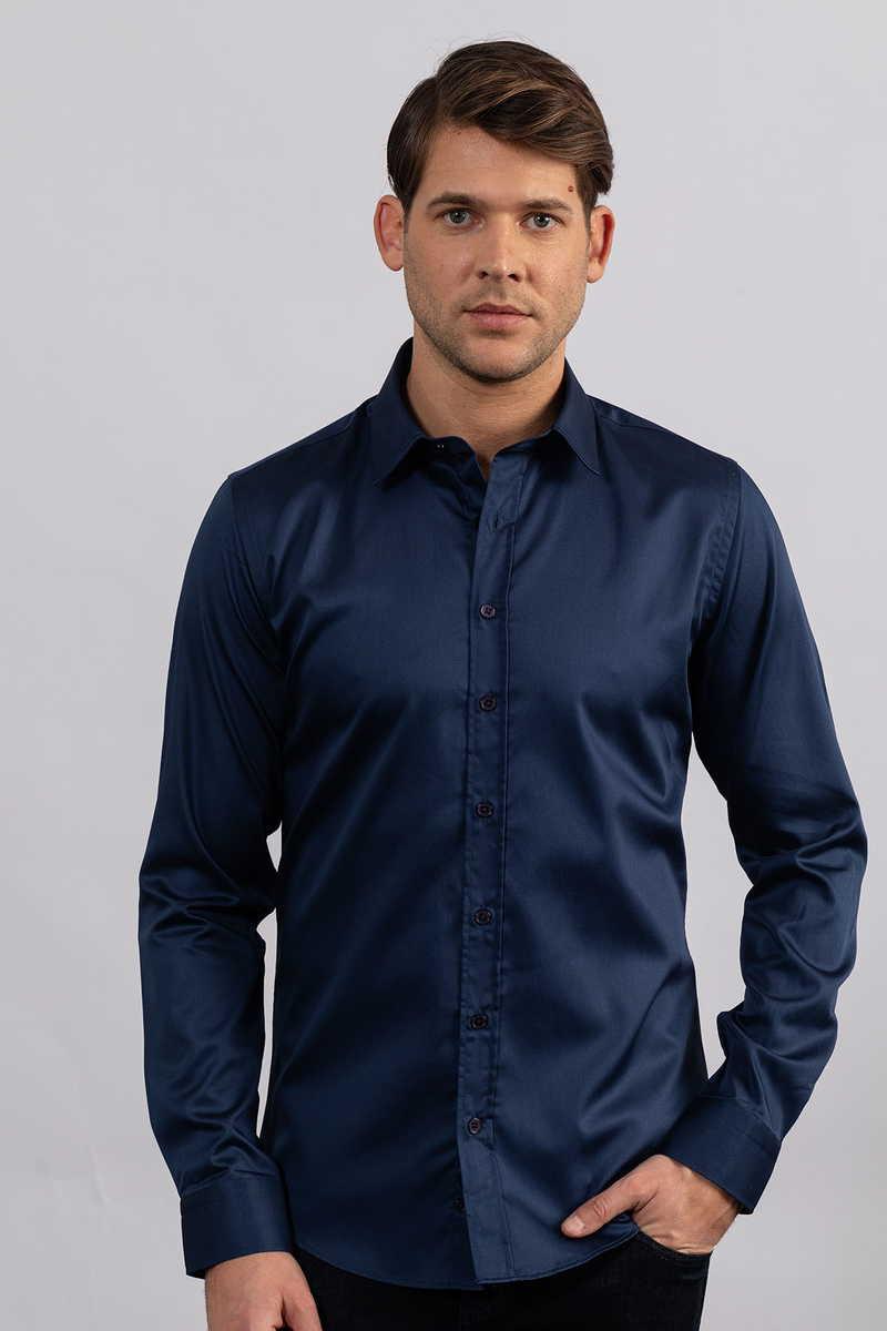TUDORS Slim Fit кошула Морнарско сина