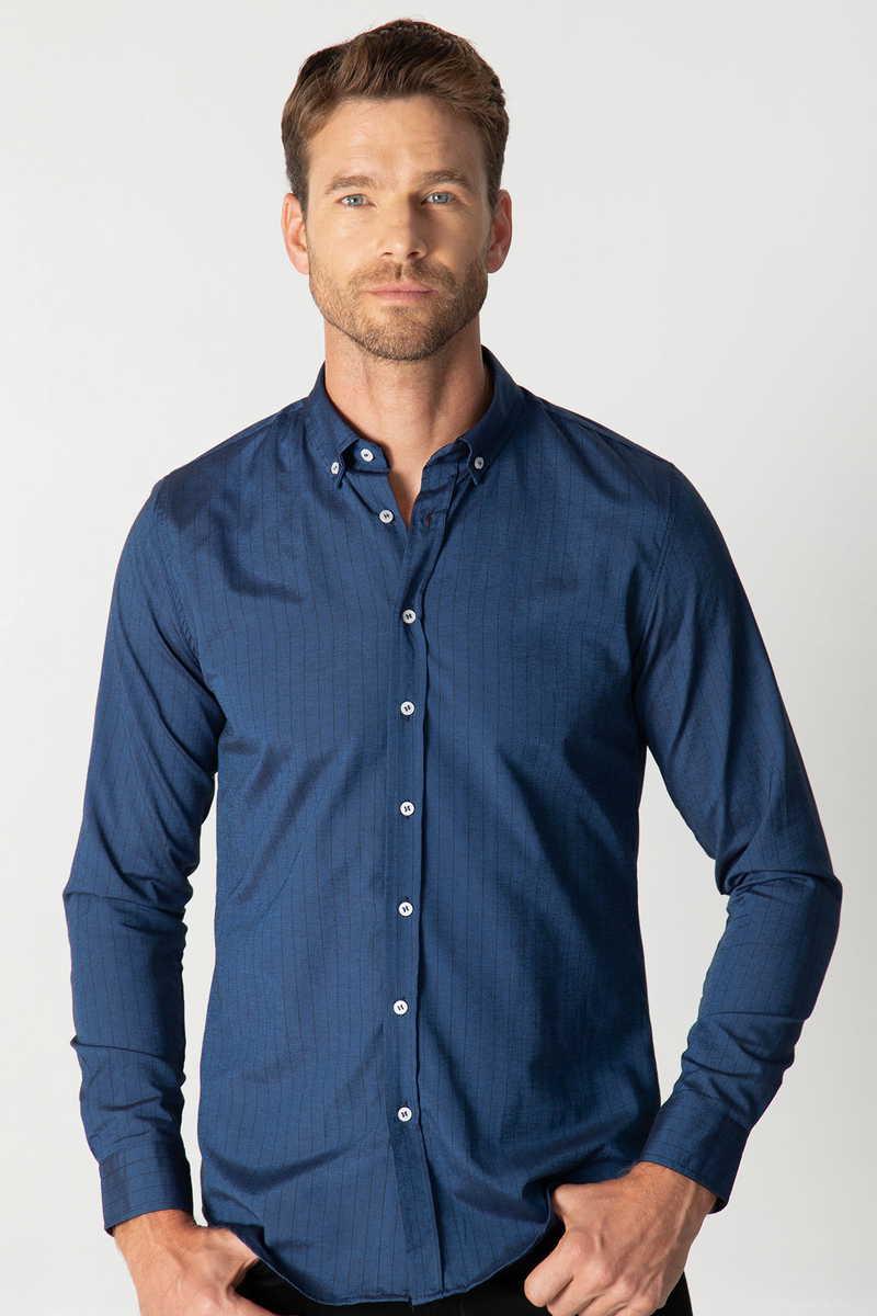 TUDORS Slim Fit кошула Морнарско сина