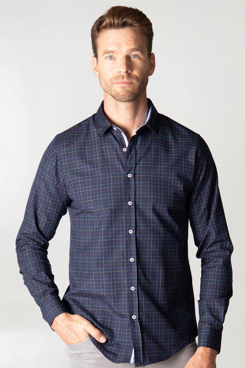 TUDORS Slim Fit кошула Морнарско сина