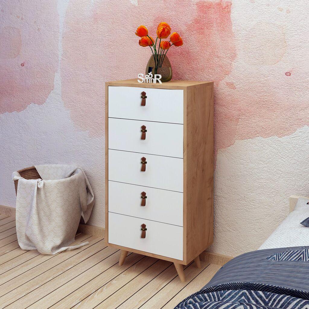 Комода Hanah Home Frenzu, бело-кафеава
