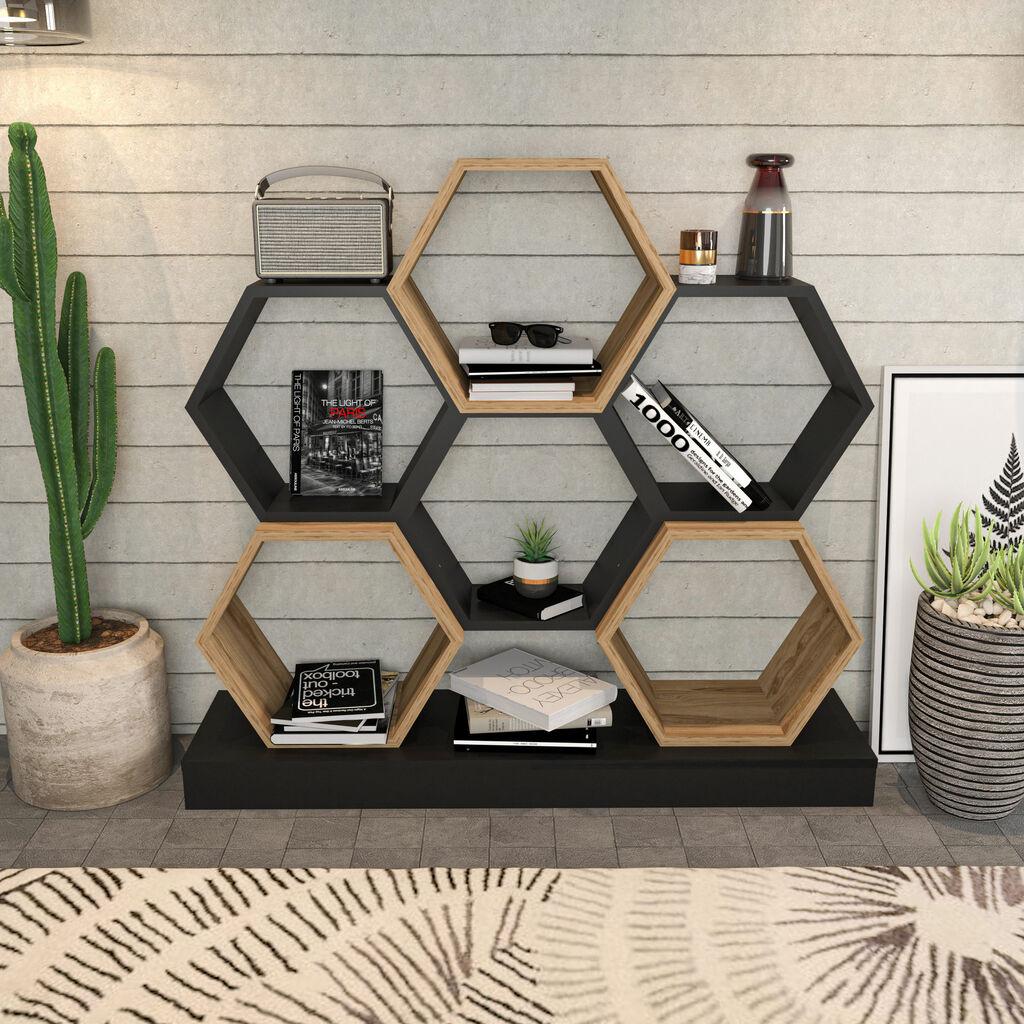 Полица Hanah Home 120x109x29.5cm црна-даб