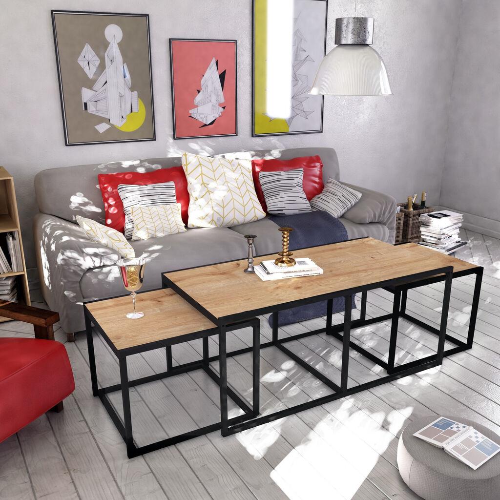 Hanah Home Gigante Комплет клуб маси, 3 парчиња, даб-црна