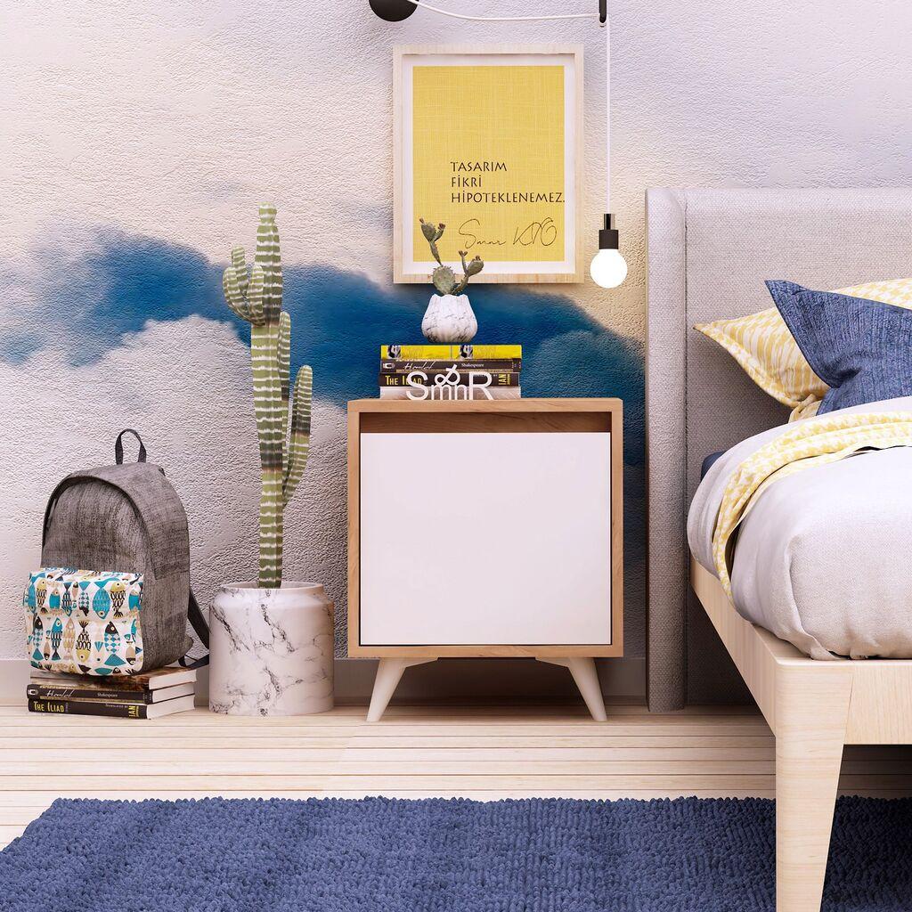 Ноќно на Hanah Home Yeppuga 45x52x40cm Дабово-бело