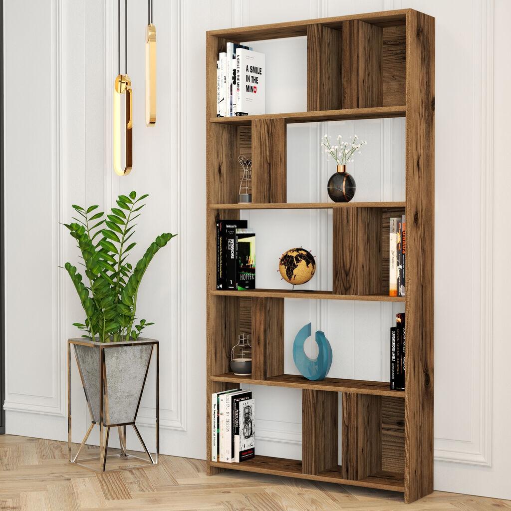 Полица за книги Hanah Home Lima од орев 90x180x20 см, кафеава