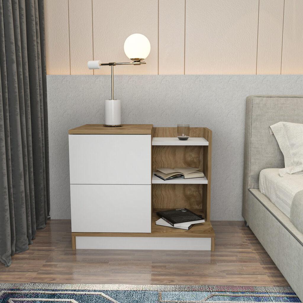 Ноќна масичка Hanah Home Rena 72x60x45cm бела-даб