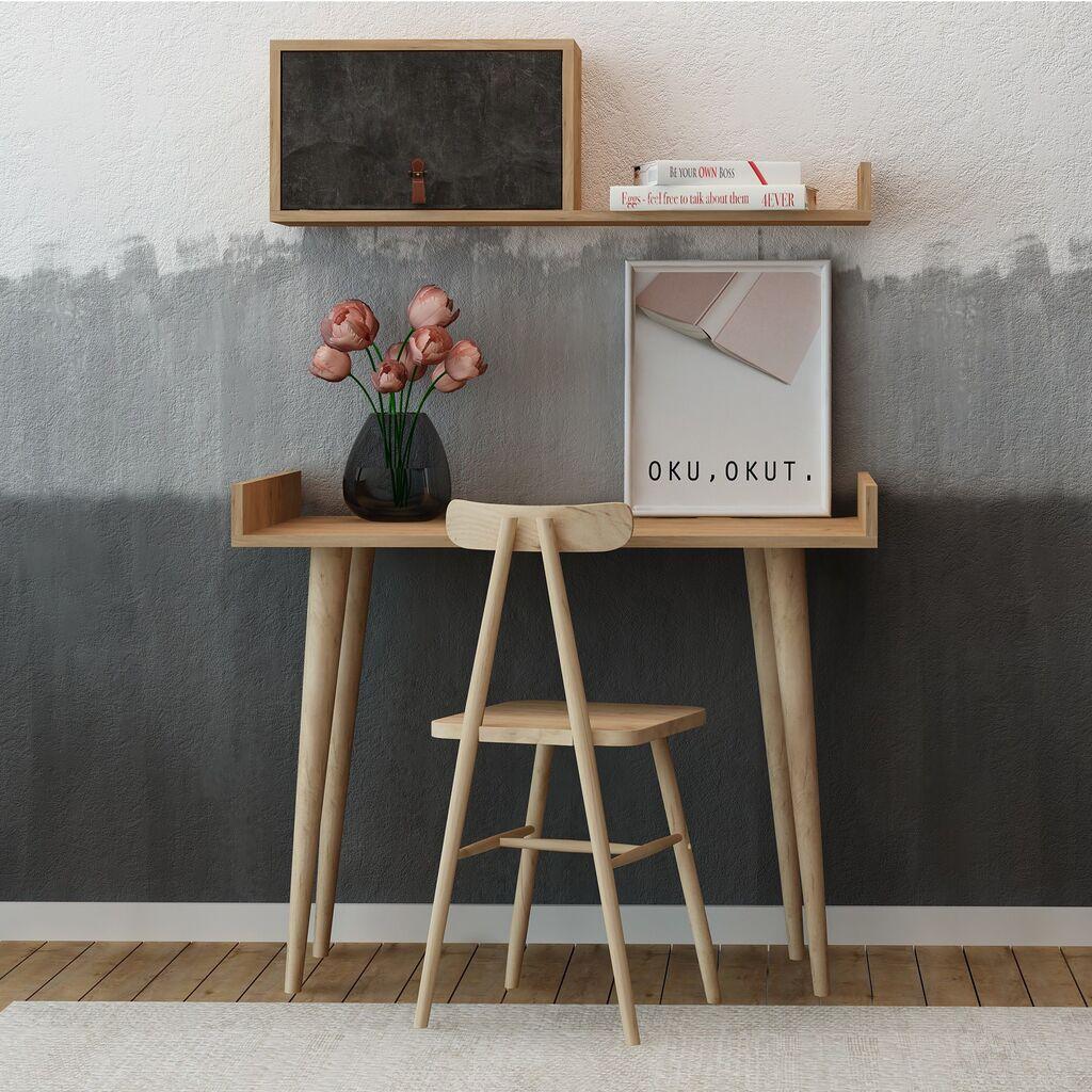 Работна маса Hanah Home 100x81x60cm даб-темно сива