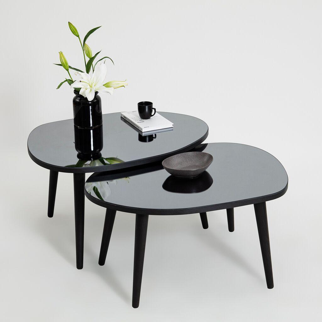 Hanah Home Комплет клуб маси, 2 парчиња, дебели црно-сиви