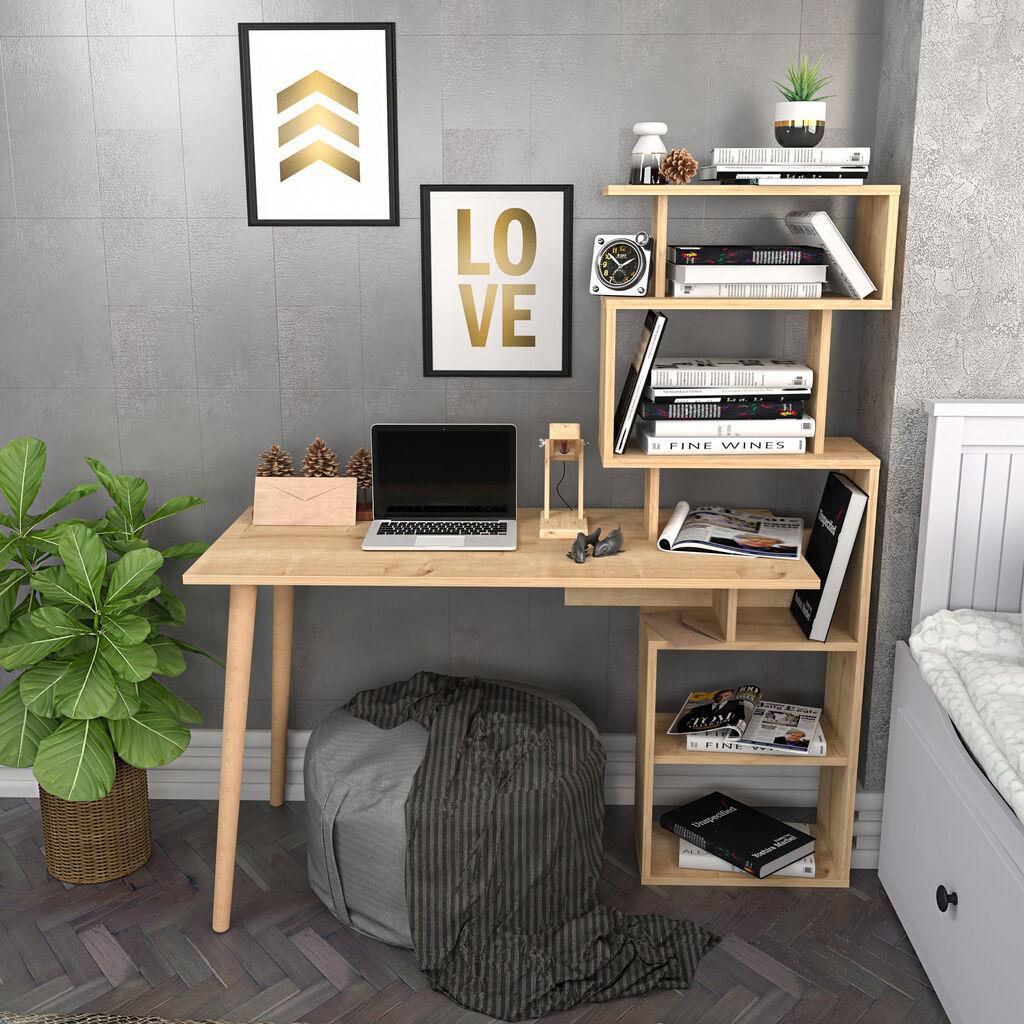 Биро Hanah Home Vina од даб 133x55x146,4 см, беж