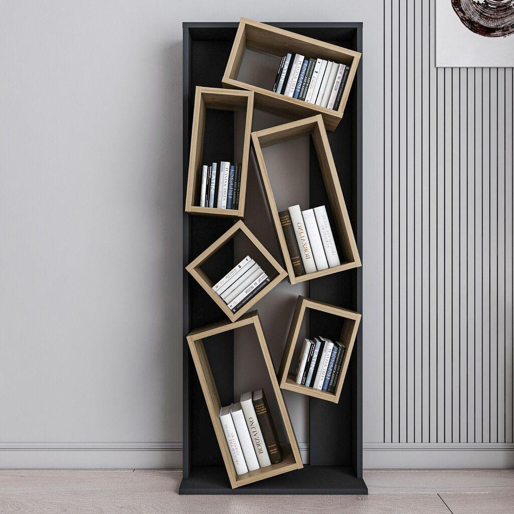 Полица за книги Hanah Home Carmen Black Oak 63x153.6x24cm, црна