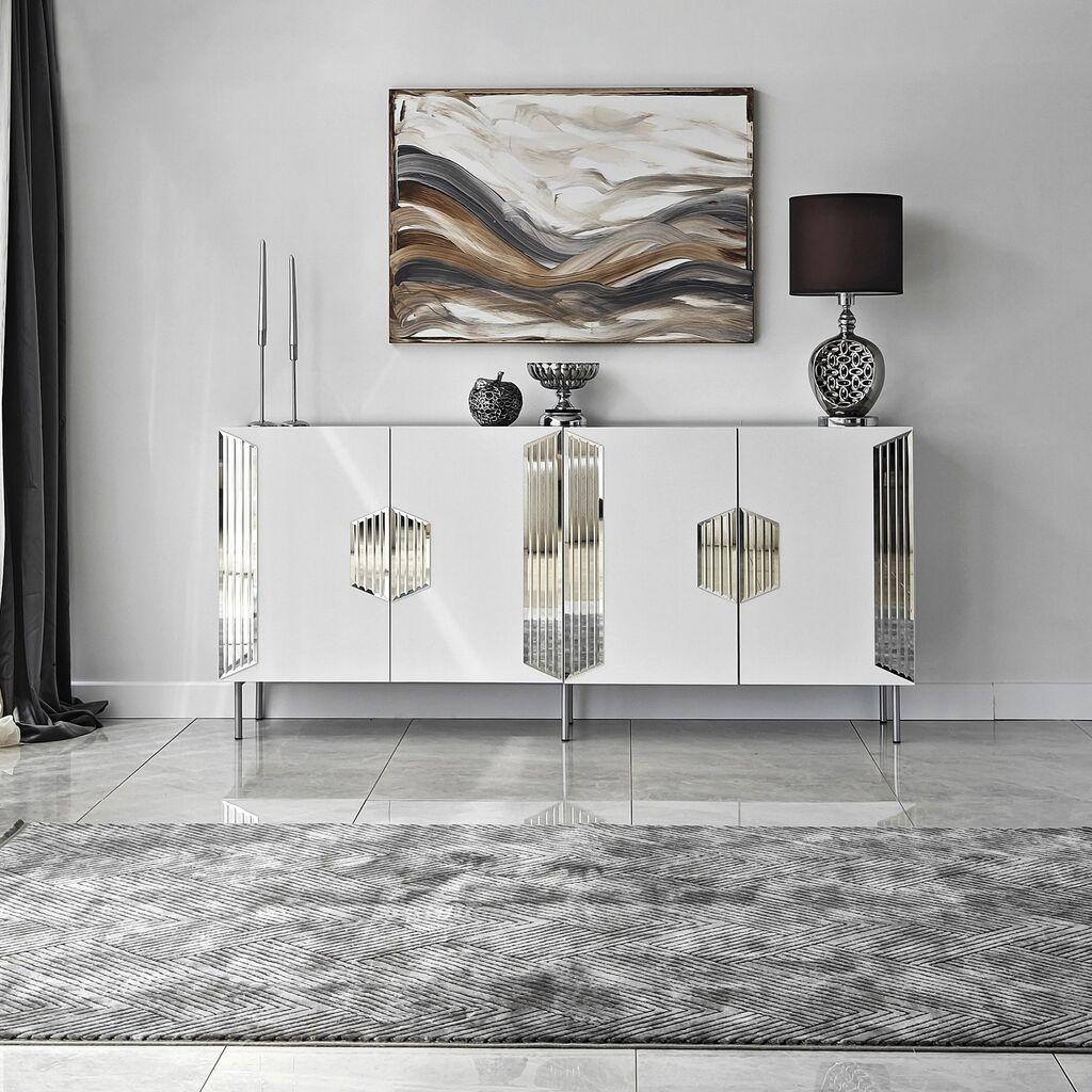 Комода Hanah Home Dubai 180x80x40cm бела-сребрена