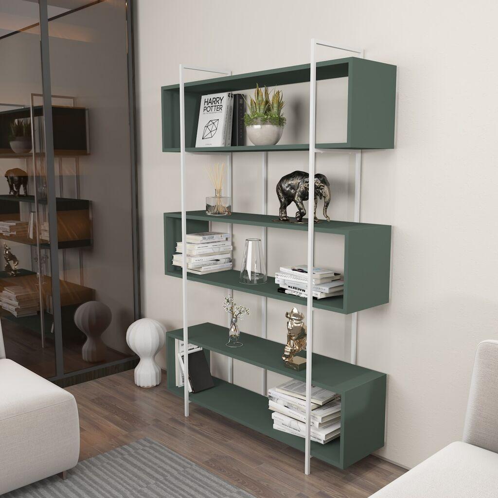 Hanah Home Bruti Зелена Бела Полица за Книги 120x180x29.6 см, Евергрин