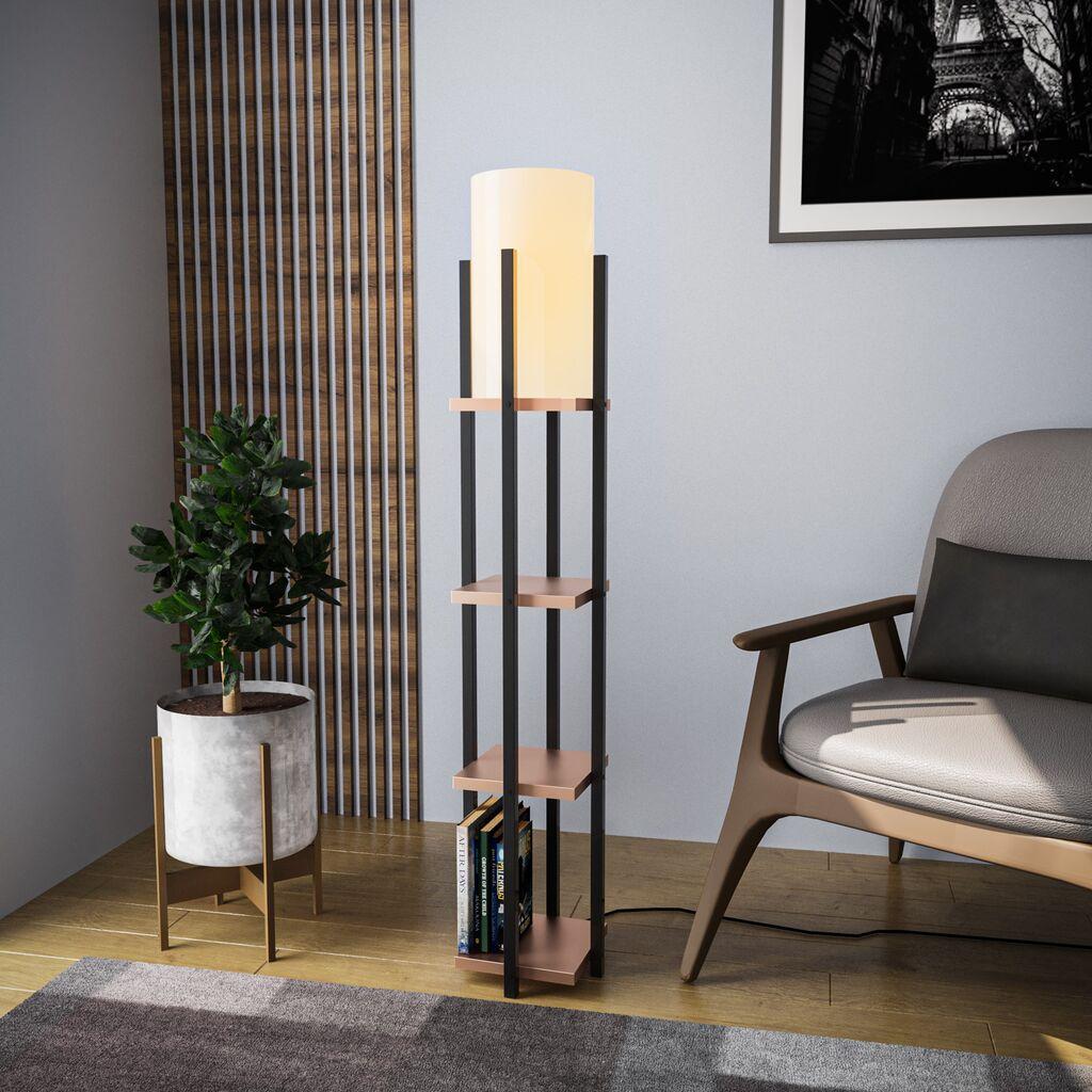 Подна ламба Opviq Polish Lamp 8113, кафеаво-бела