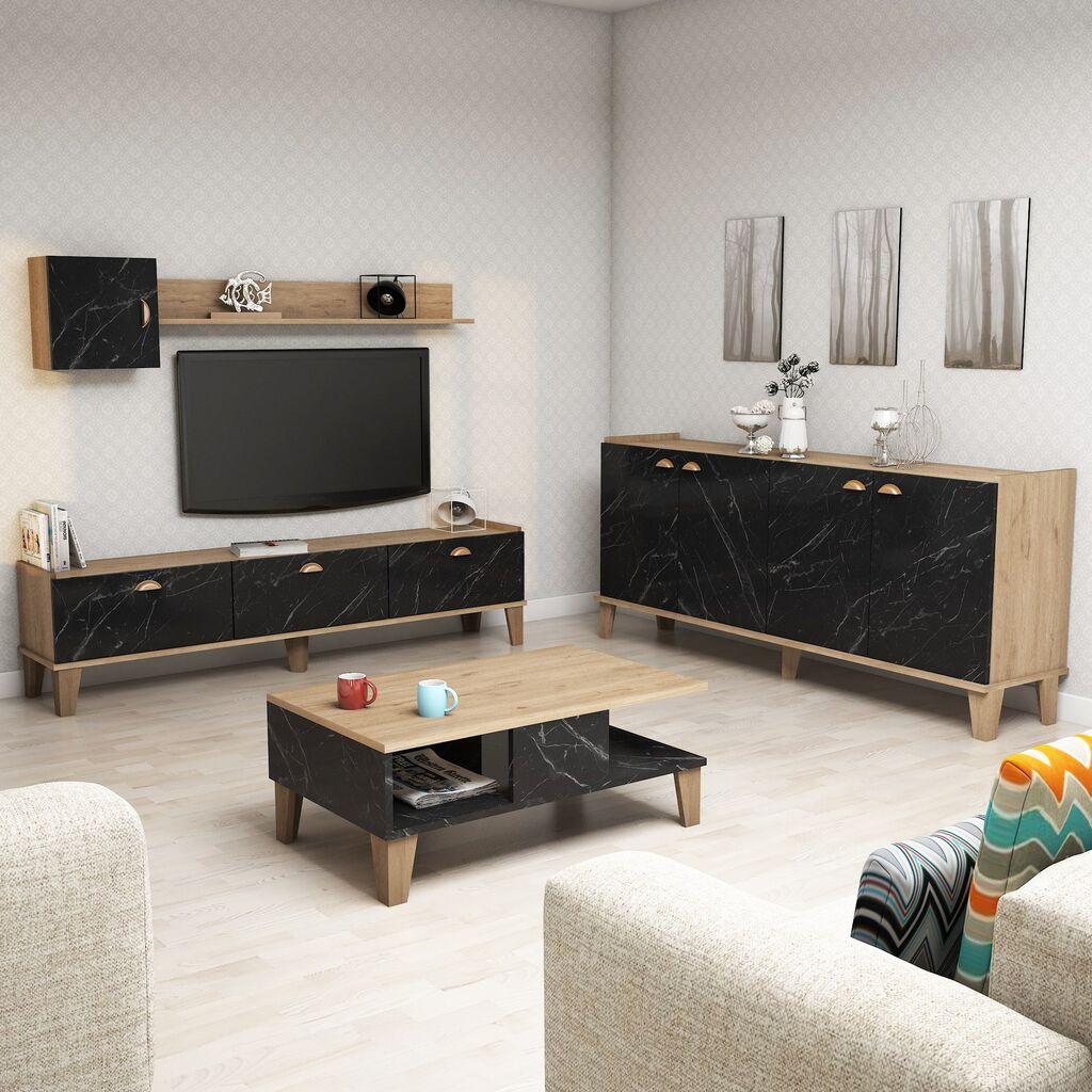 Hanah Home Set ТВ комода и клуб маса кафеаво-мермерна