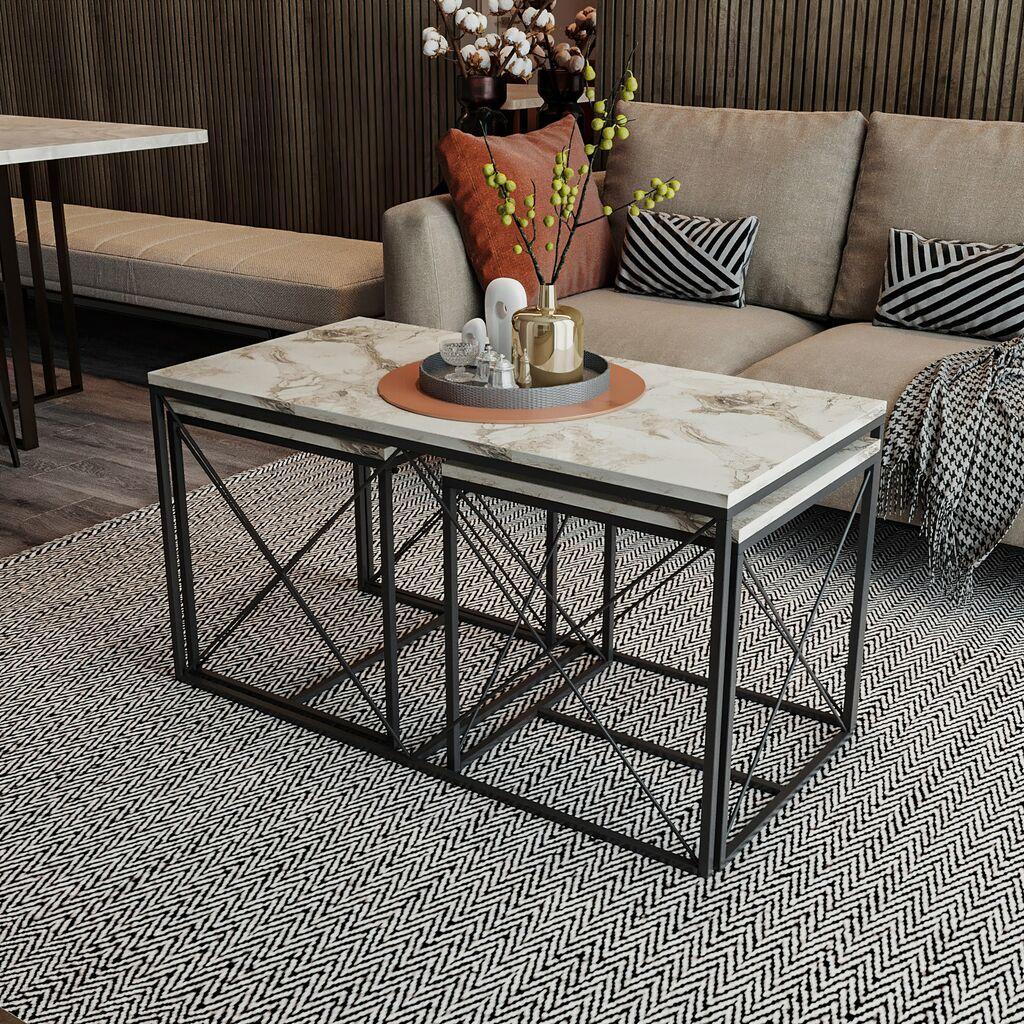 Hanah Home Defne Комплет клуб маси, 3 парчиња, светло сива