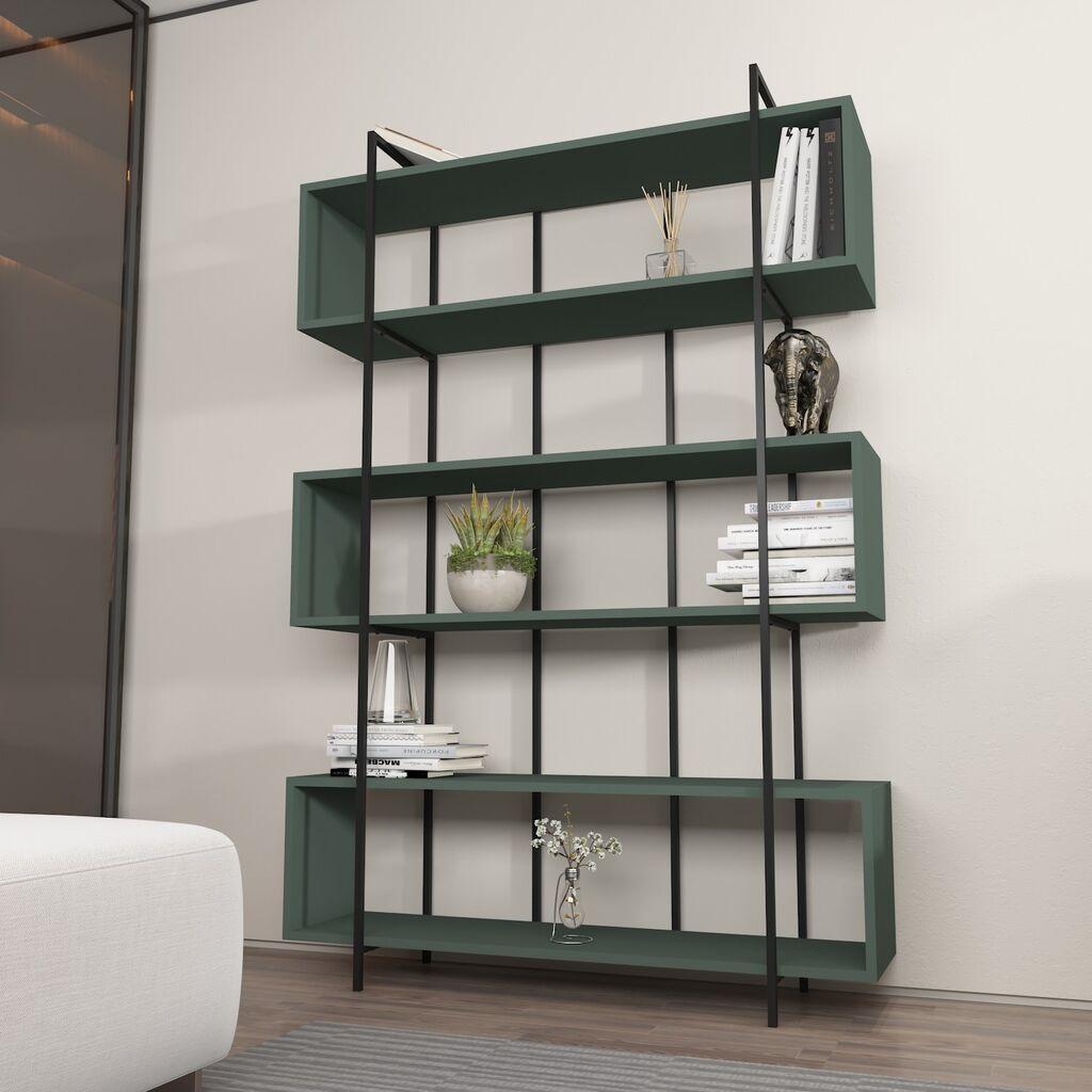 Hanah Home Bruti Зелена Црна Полица за Книги 120x180x29.6 см, Евергрин