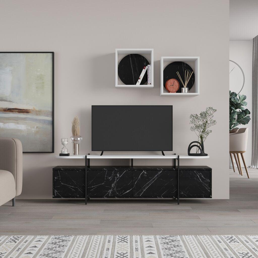 Полица за телевизор Hanah Home Hanley Bendir, бела-црна