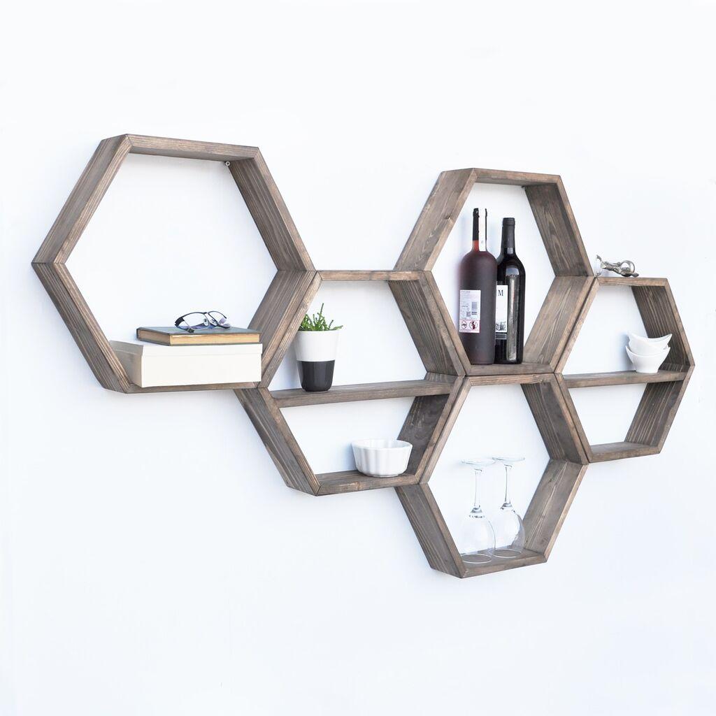Hanah Home HEX003 Полица за dzид, 5 парчиња, кафеава