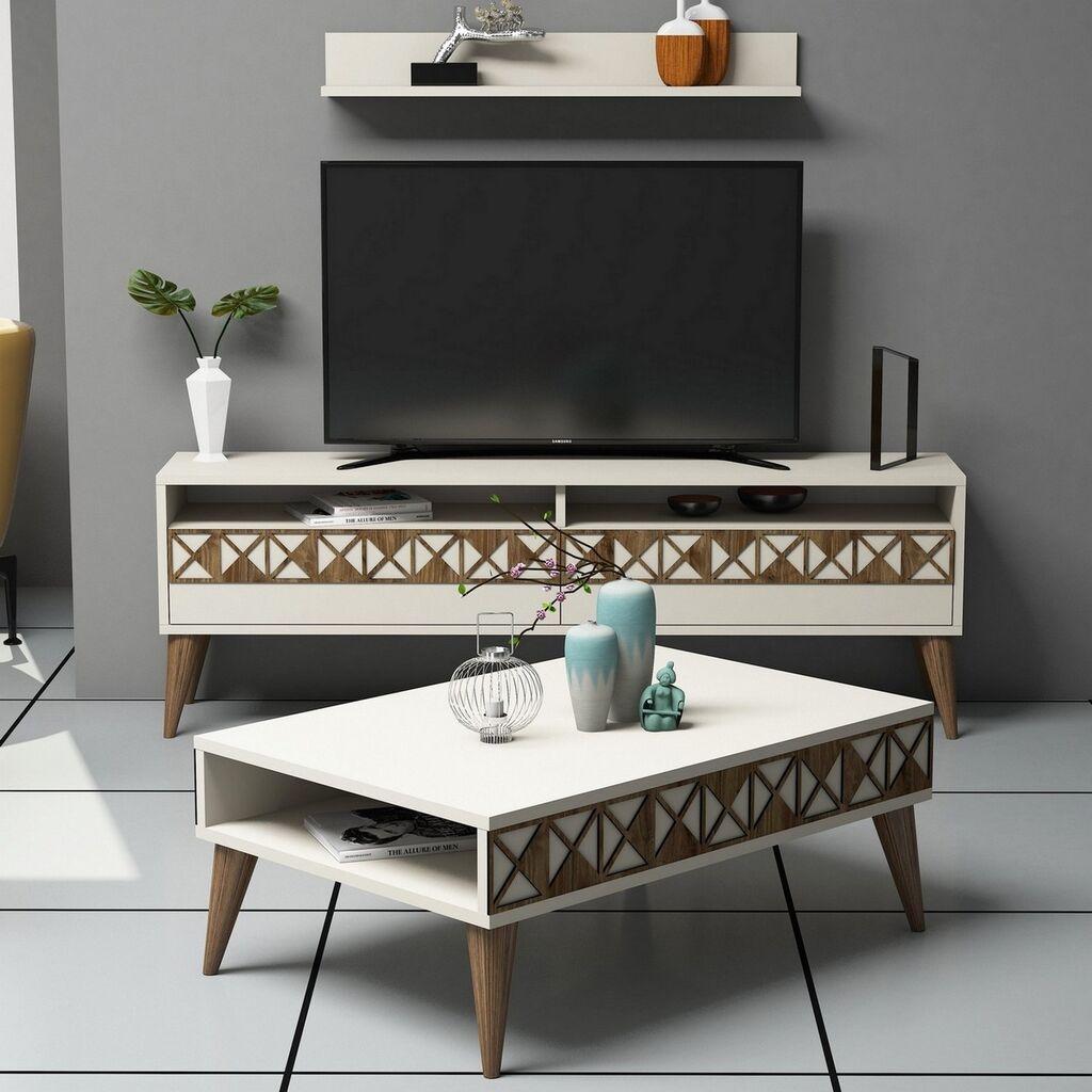 Комода за ТВ и клубска маса Hanah Home Set во кремаста боја