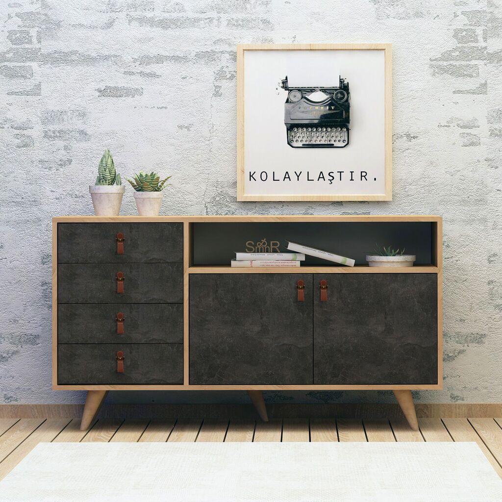 Комода Hanah Home Pagina 140x86x40cm даб-темно сива