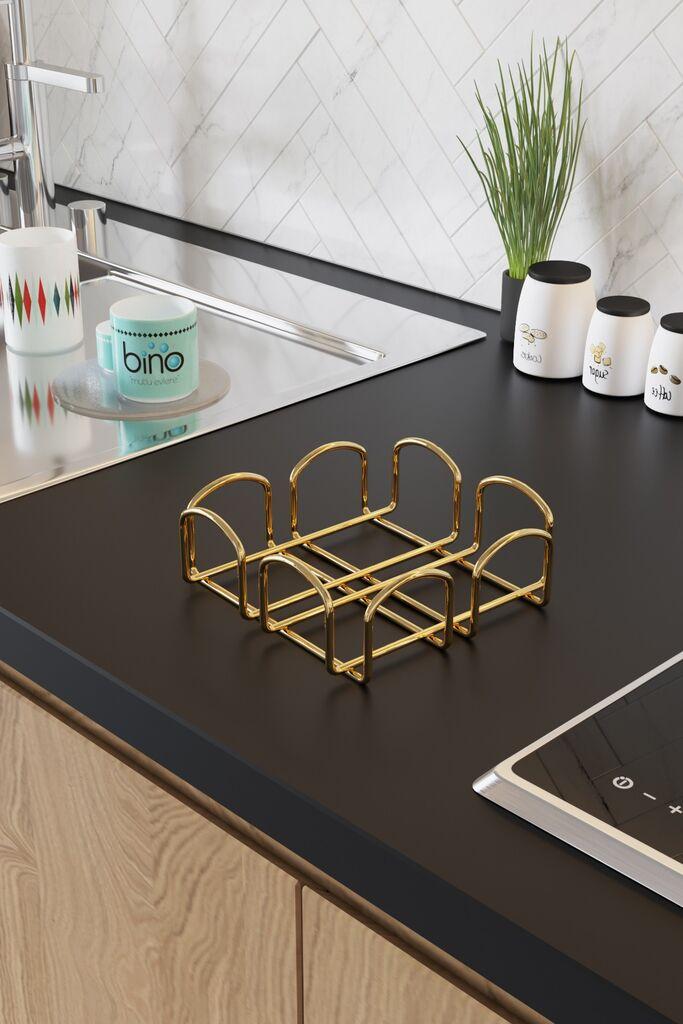 Држач за салфетки Aberto Design Kare Pecetelik, метален, 7 x 20 x 20 см, златна боја