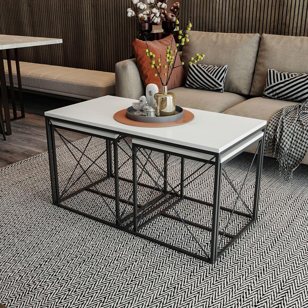 Hanah Home Defne Комплет клуб маси, 3 парчиња, бели