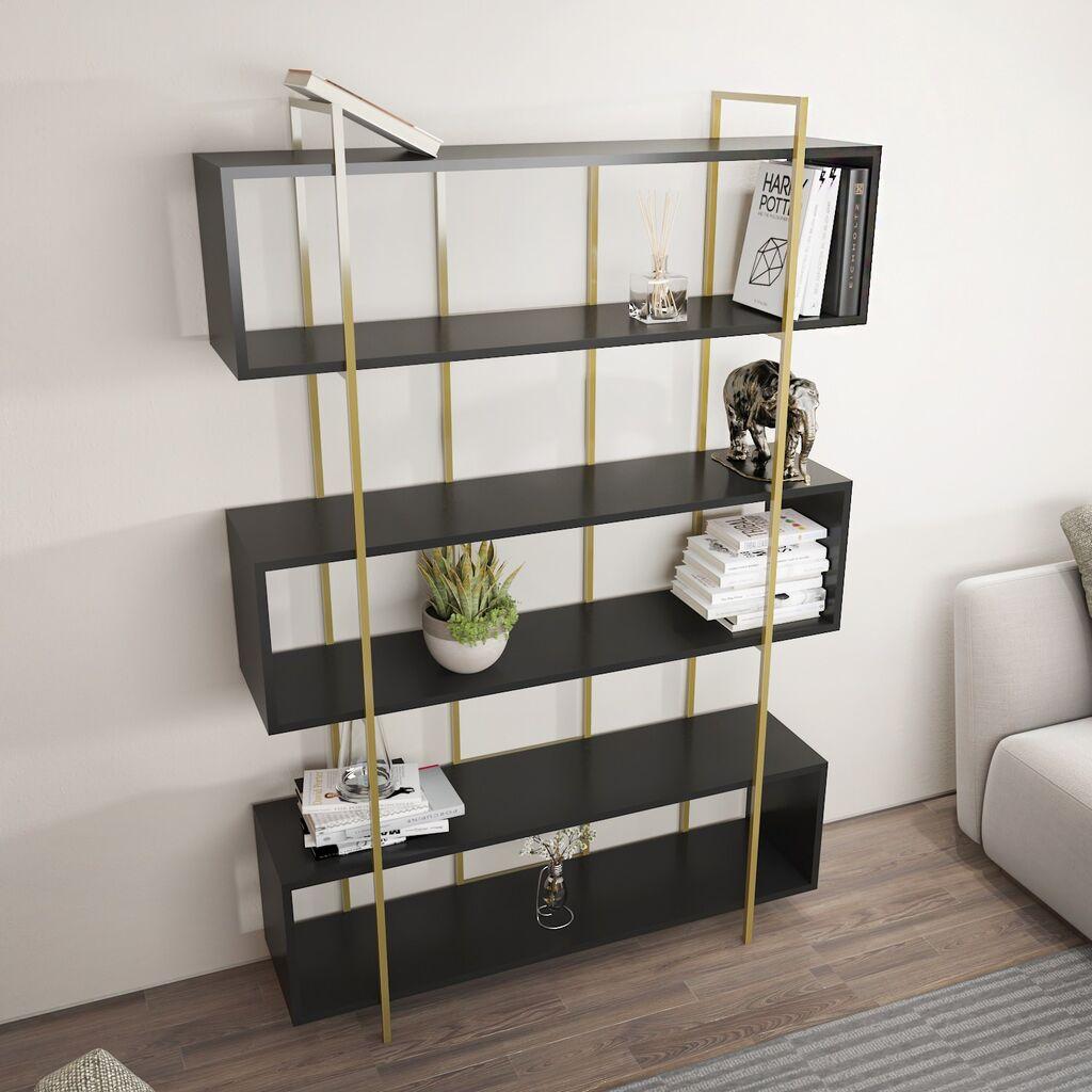 Полица за книги Hanah Home Bruti во антрацит-златна боја 120x180x29.6 см, црна
